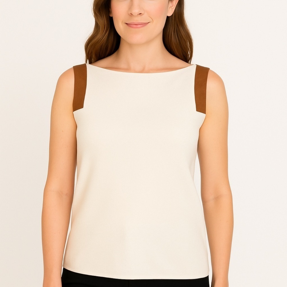 Lauren Ralph Lauren Cream and Brown Tank Top